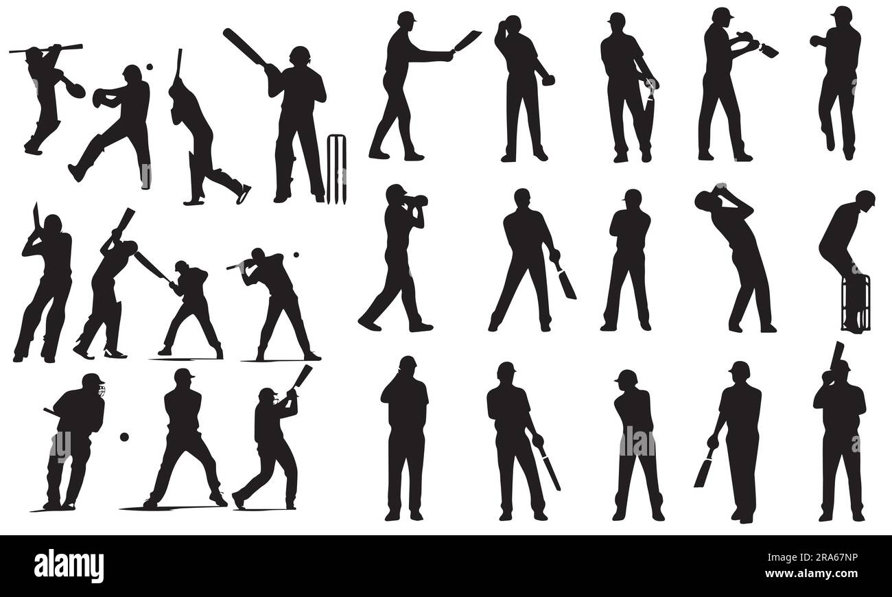 A set of silhouette Cricket player vector illustration Stock Vector