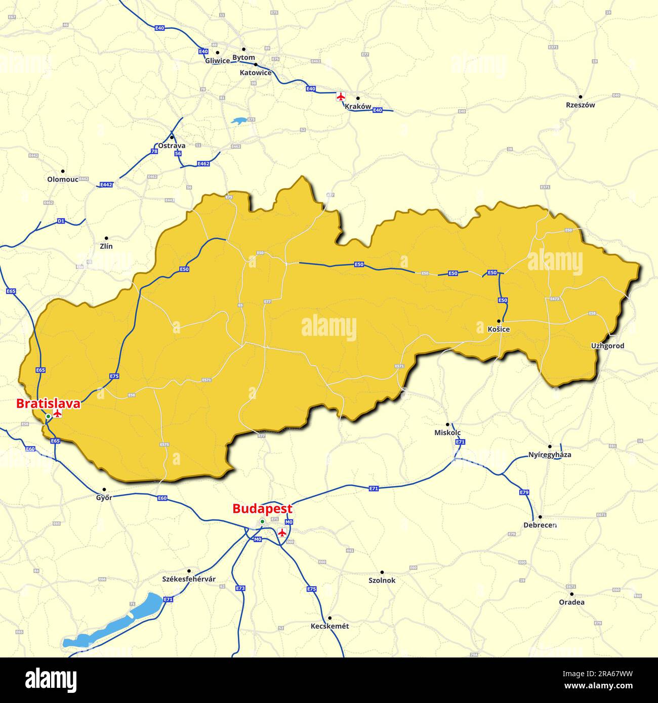 Map Of Slovakia With Main Roads And Highways Stock Photo Alamy Map Of Slovakia With Main Roads And Highways 2RA67WW