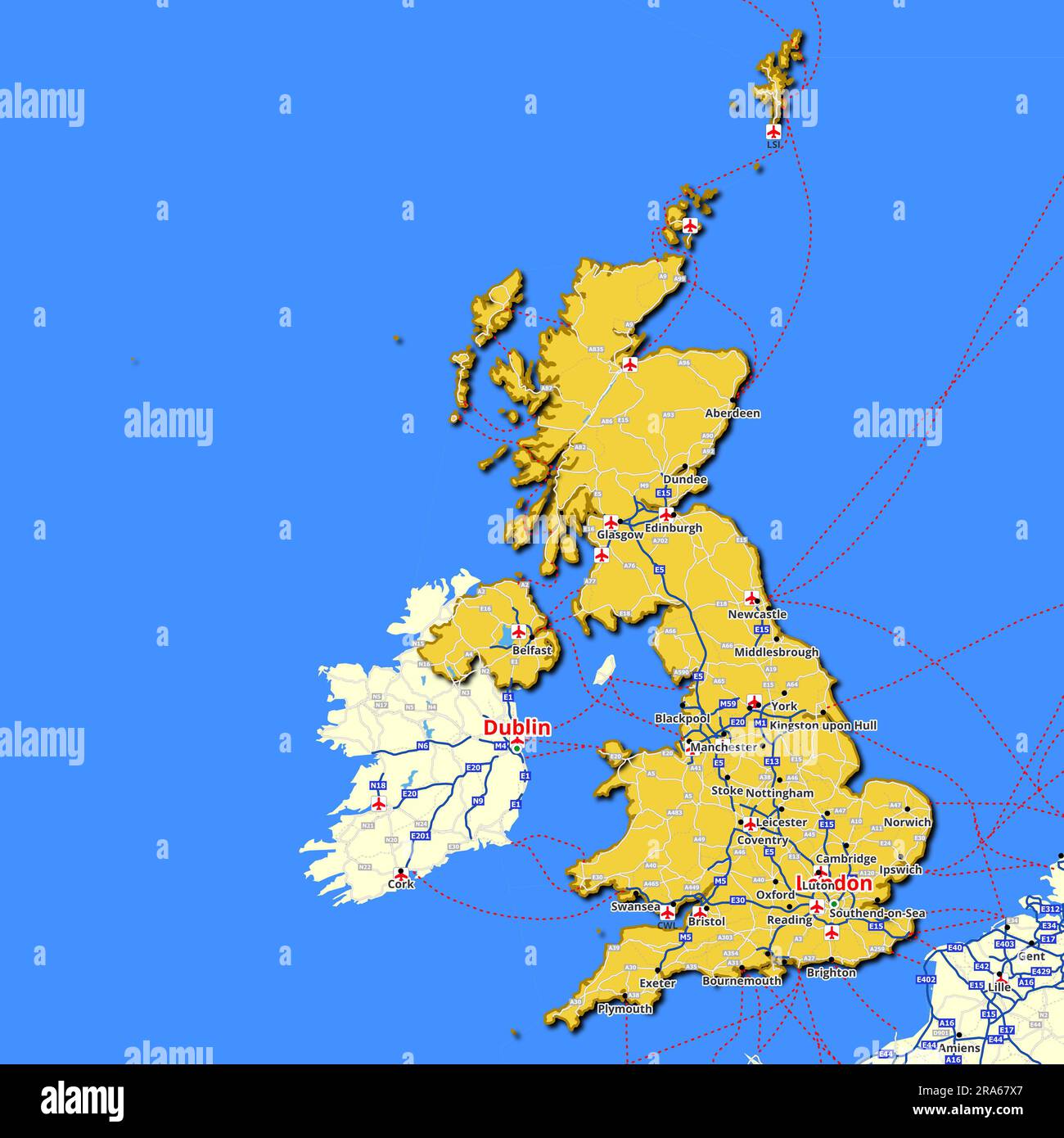 Map of United Kingdom with main roads and highways Stock Photo Alamy