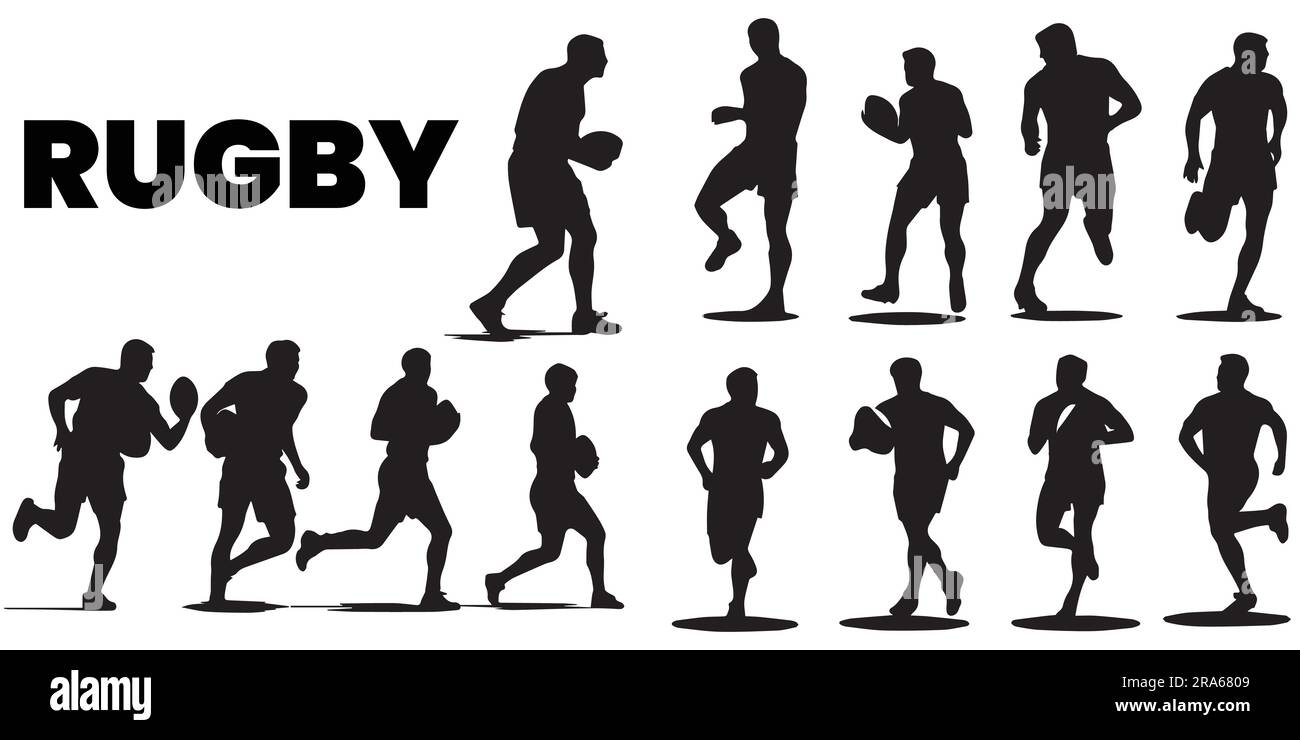 A set of silhouette Rugby player vector illustration Stock Vector