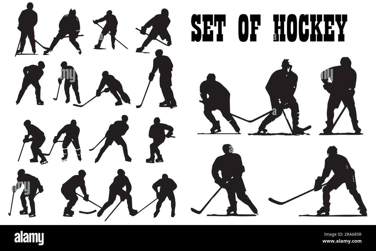A set of silhouette hockey player vector illustration Stock Vector