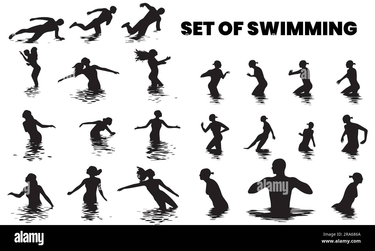 A set of silhouette swimming people vector illustration Stock Vector