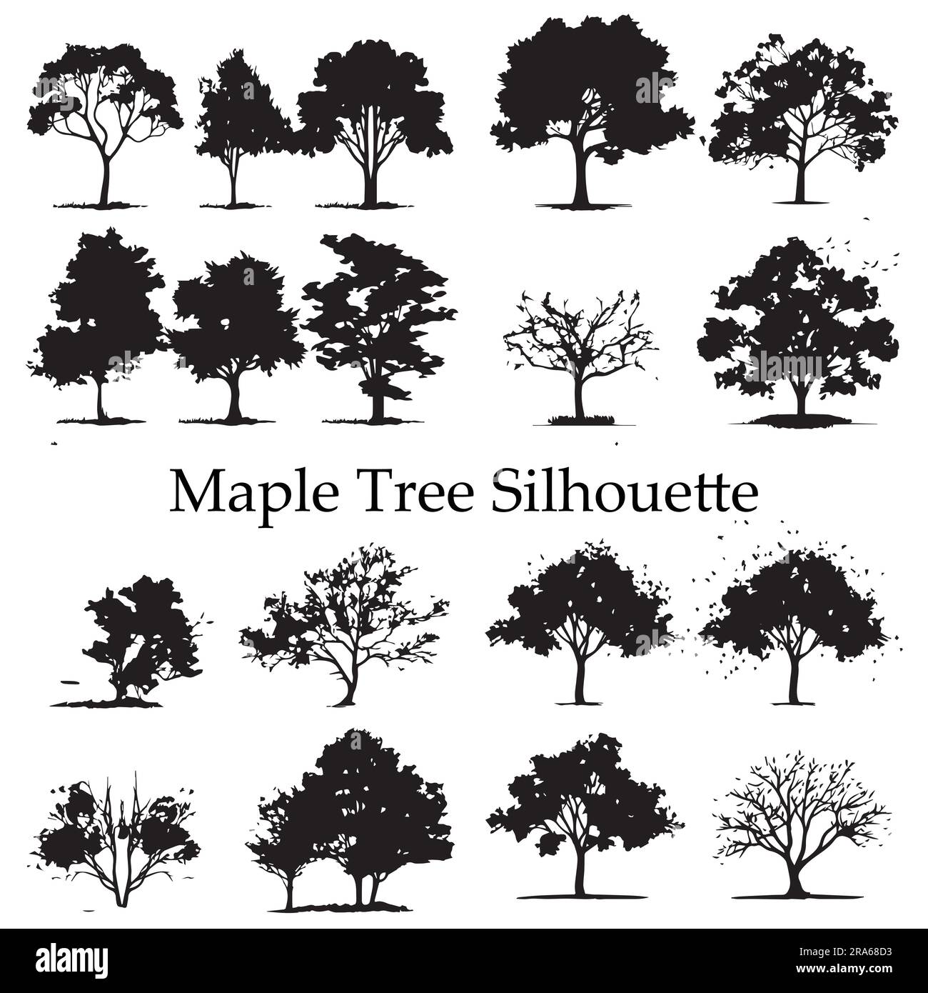 A set of silhouette Maple Tree vector illustration Stock Vector