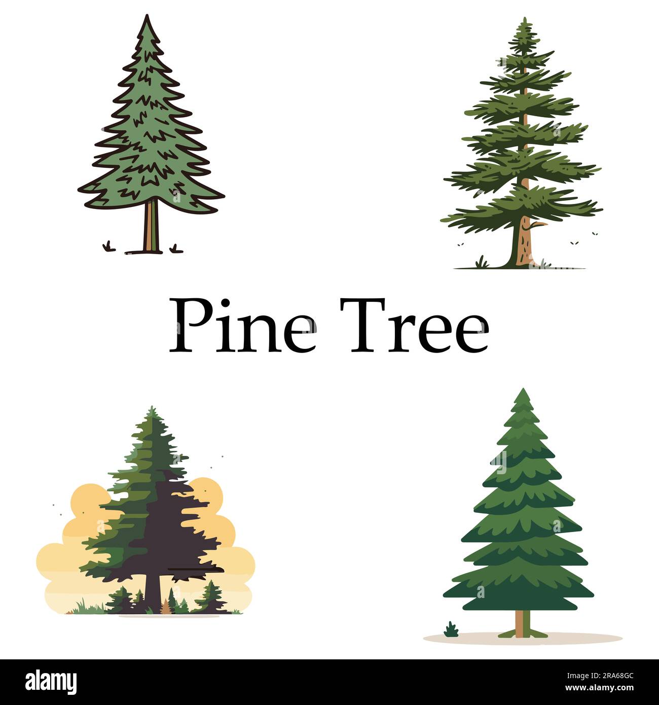 A set of Pine Tree Flat vector Illustration Stock Vector