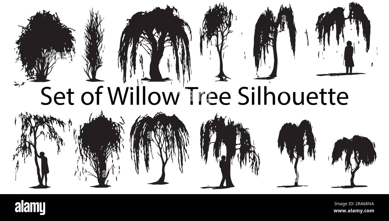 A set of silhouette Willow tree vector illustration Stock Vector