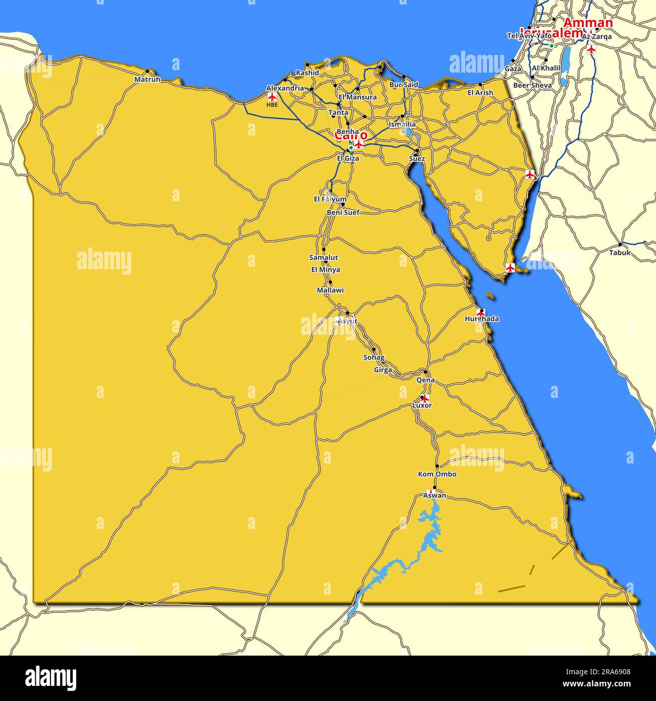 Map of Egypt with main roads and highways Stock Photo Alamy