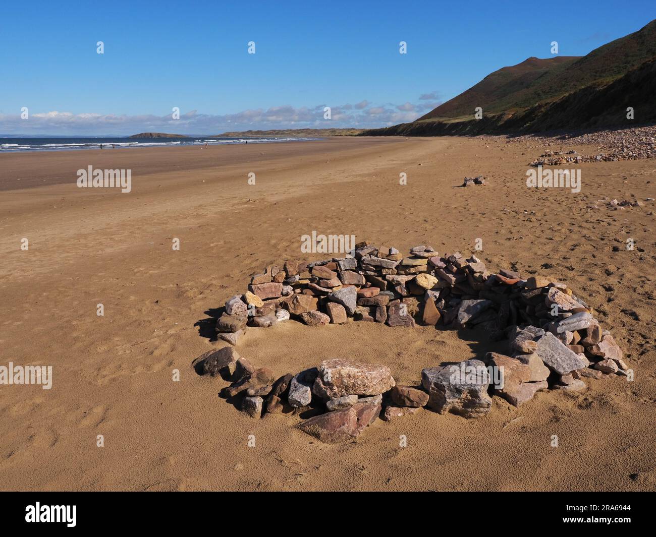 Stone circle, Rhossili Bay Beach, Gower Peninsula, Wales Stock Photo