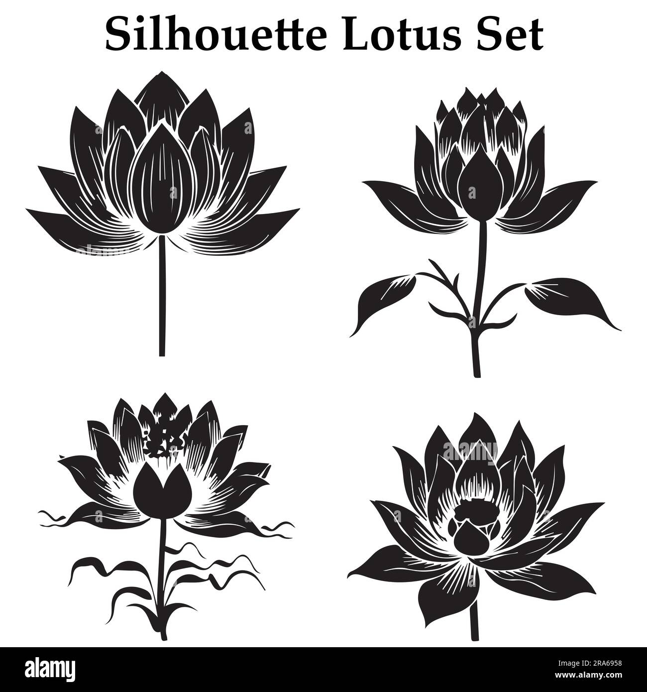 A set of silhouette Lotus Flower vector illustration Stock Vector