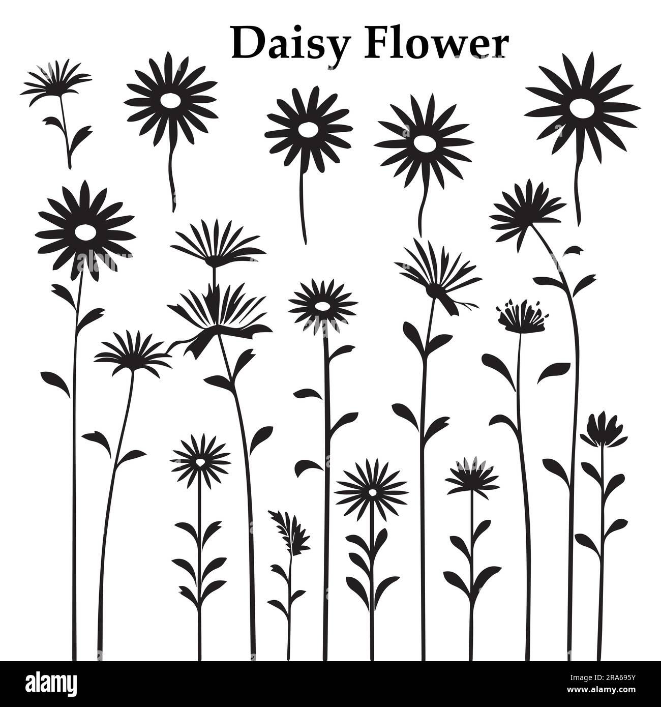 A set of Silhouette Daisy Flower vector illustration Stock Vector