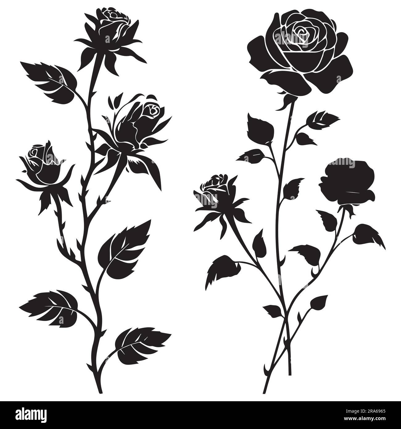 A set of silhouette Rose Flower Vector illustration Stock Vector