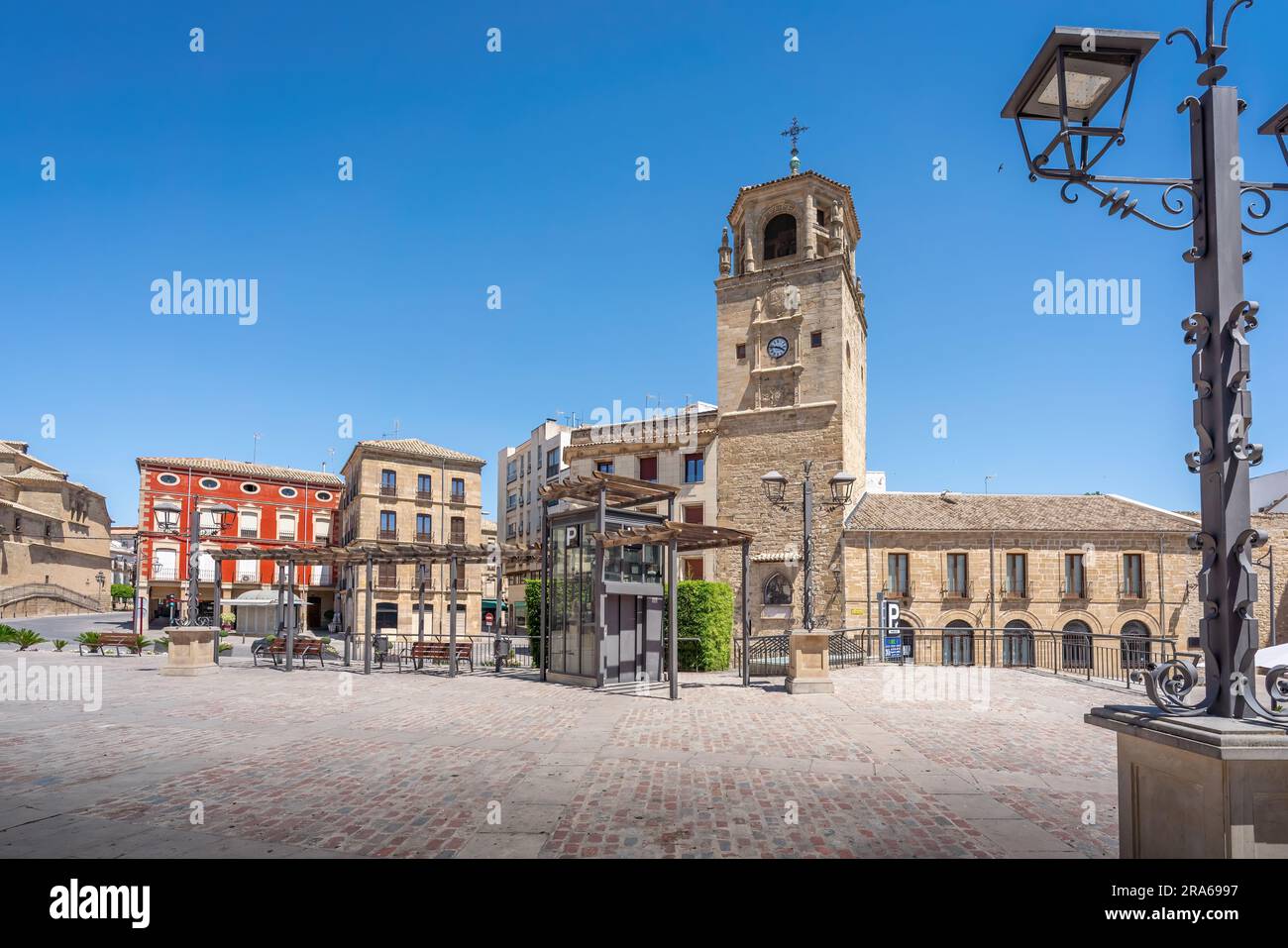 Clock Tower (Torre del Reloj) and Plaza Andalucia Square - Ubeda, Jaen, Spain Stock Photo