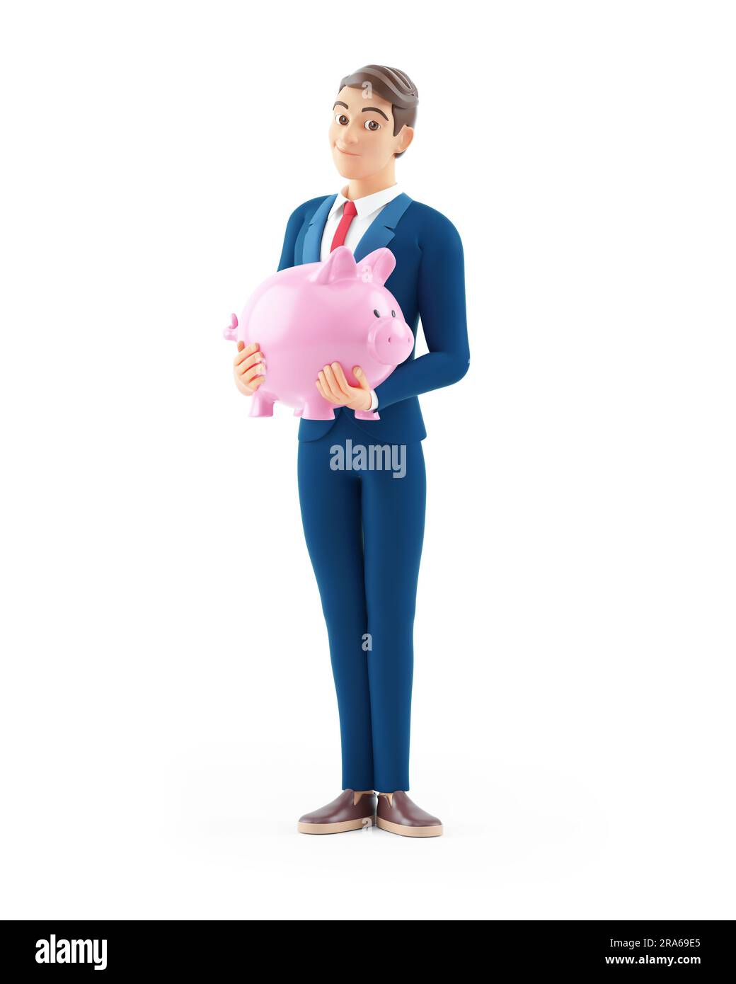 3d cartoon businessman standing with piggy bank, illustration isolated ...