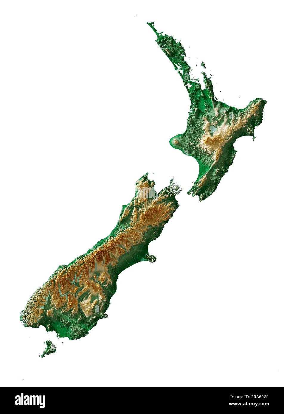 New Zealand Physical Features New Zealand Highly Detailed 3d Rendering Of Shaded Relief Map With Rivers And Lakes Colored By Elevation Pure White Background Satellite Data 2RA69G1