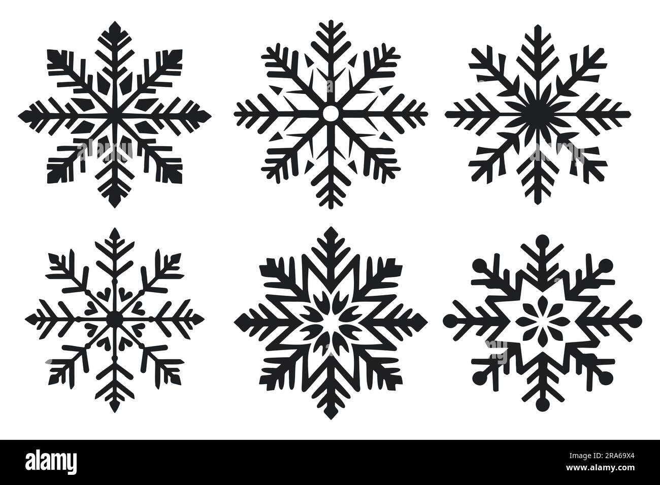 snowflake winter set black isolated silhouette icons on white ...