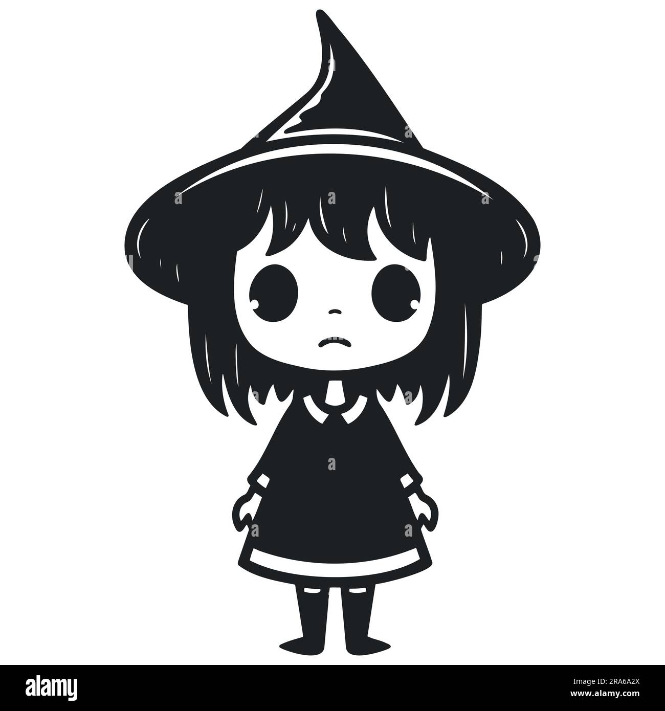 little witch black and white drawing. EPS 10 Stock Vector Image & Art ...
