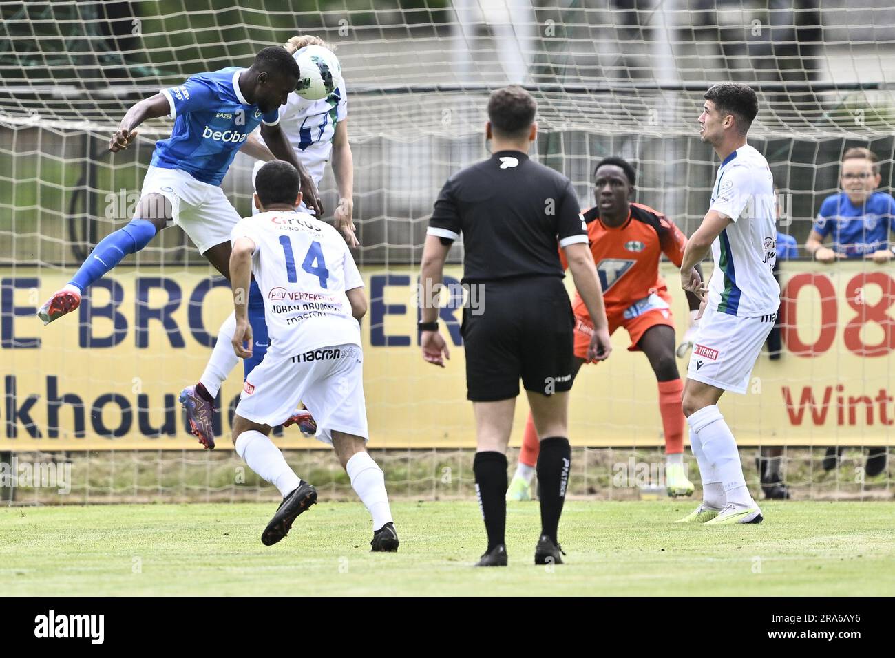 GENK, BELGIUM - JULY 14: Mujaid Sadick of Genk coaches his teammates during  the Club Friendly match between KRC Genk and AZ Alkmaar at Luminus Arena on  July 14, 2021 in Genk