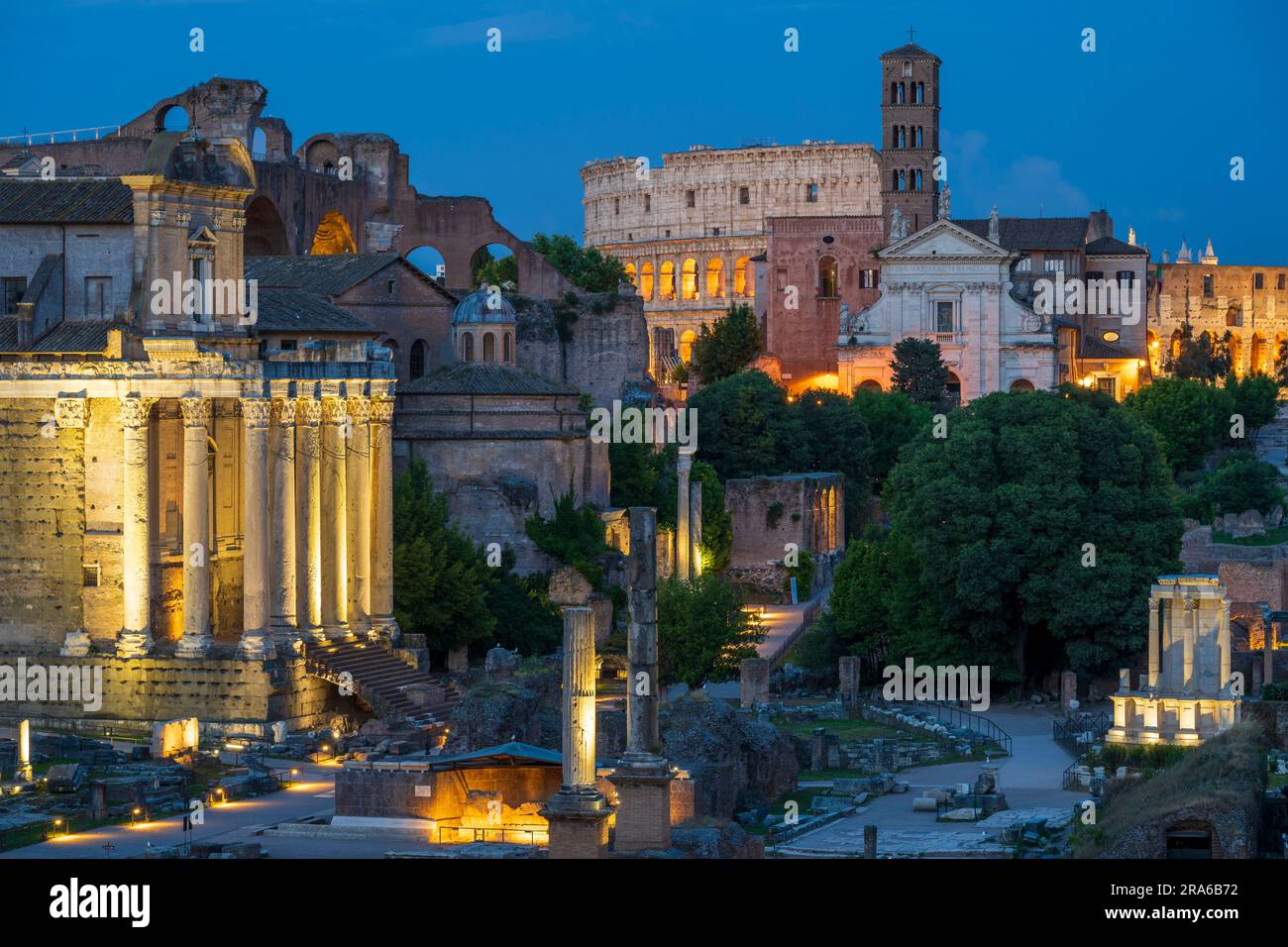 Night view of Roman Forum, Rome, Lazio, Italy Stock Photo