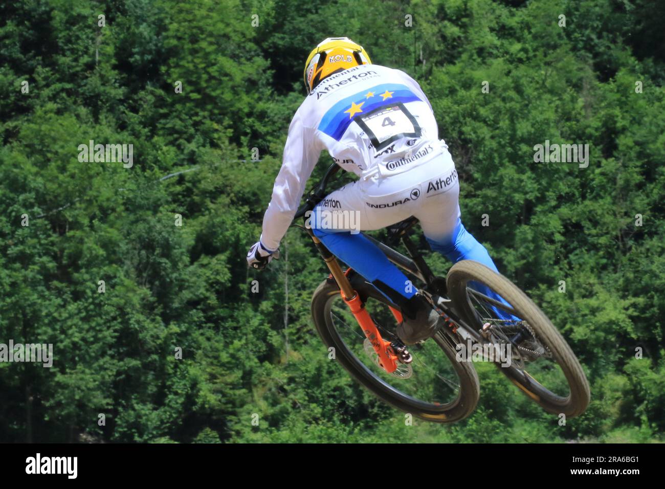 1st July 2023, Daolasa di Commezzadura, Val di Sole, Trentino, Italy; UCI Mountain Bike World Cup; Downhill Race, Andreas Kolb (AUT) Credit: Action Plus Sports Images/Alamy Live News Stock Photo