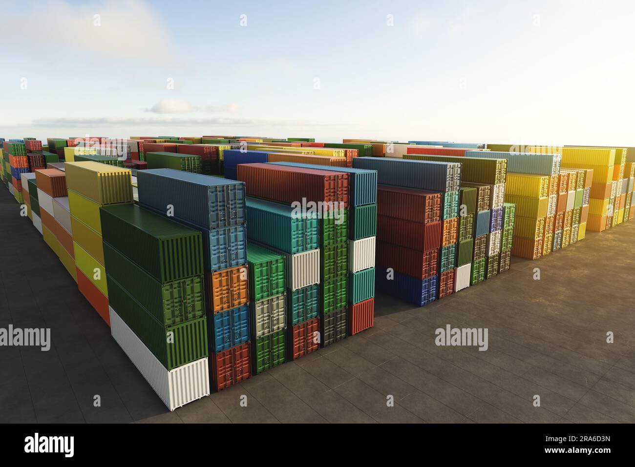 Industrial container yard for logistic importexport business in rows
