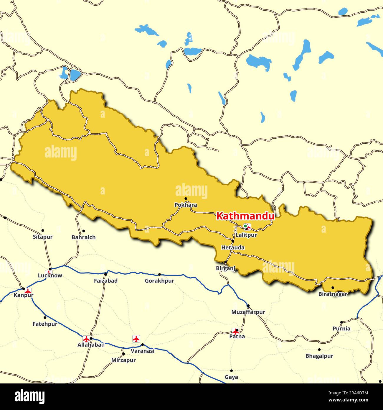 Country map of Nepal featuring the major roads and highways spanning