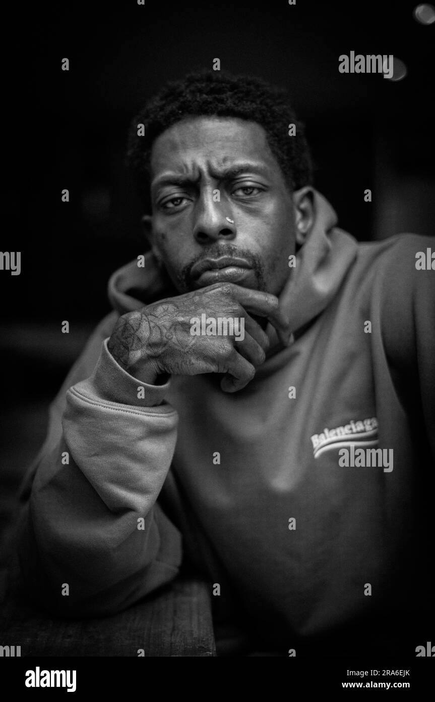Meechie Rapper France, Paris, June 29, 2023. American rap singer Meechy Darko poses ...