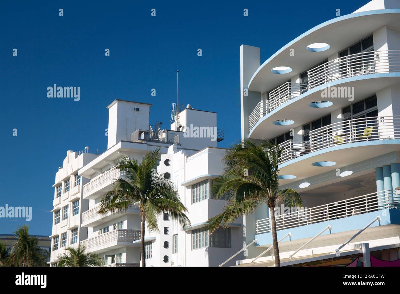 Miami Beach, Florida, USA. Facade of the Congress Hotel and Suites, Ocean Drive, Miami Beach Architectural District, South Beach. Stock Photo