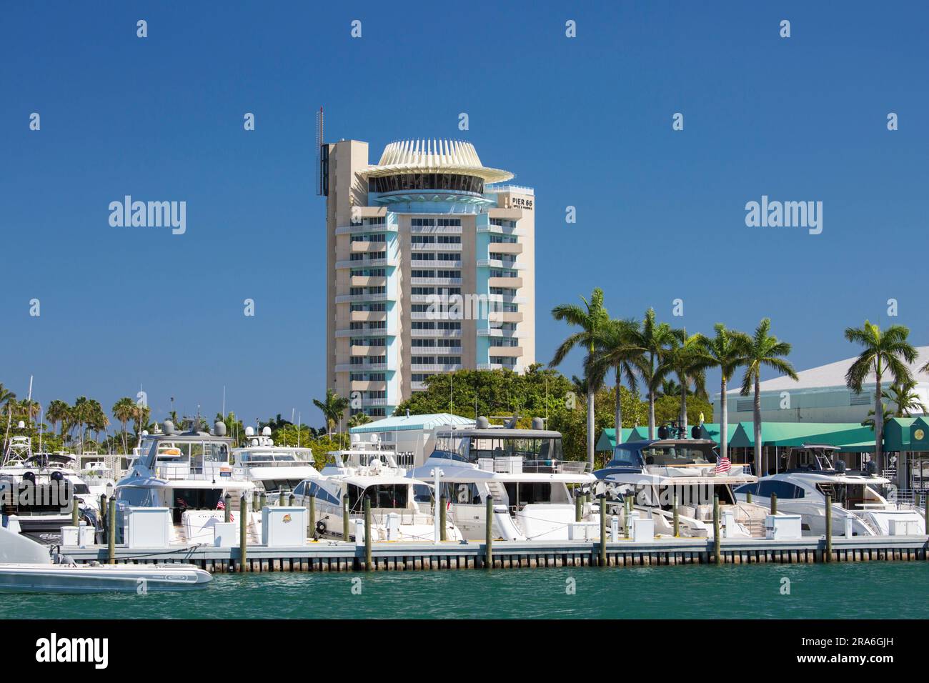 Fort Lauderdale, Florida, USA. View across the Stranahan River to the Pier 66 hotel and marina complex, Harbor Beach district. Stock Photo