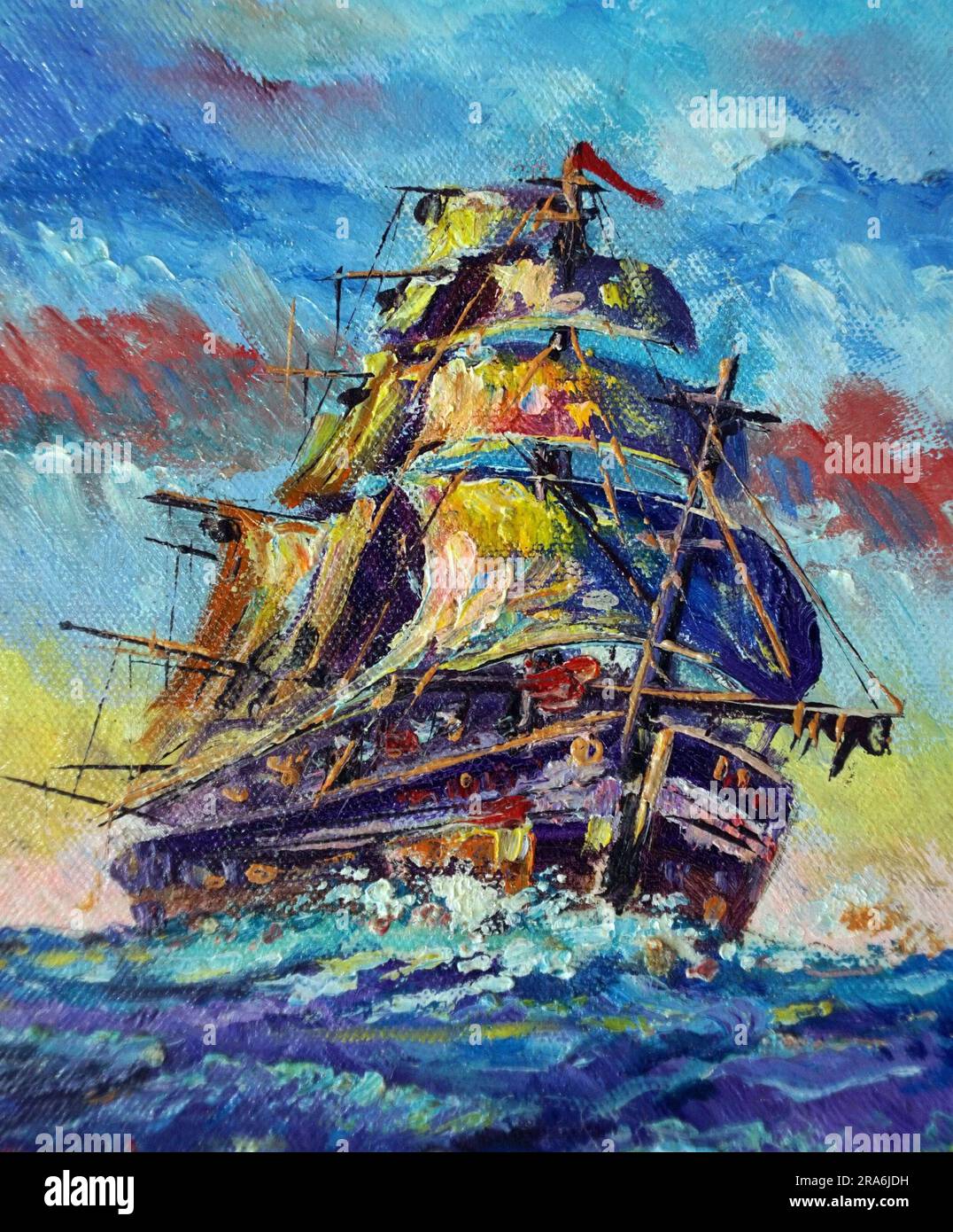 Art painting Oil color barque thailand Lucky sailboat Stock Photo