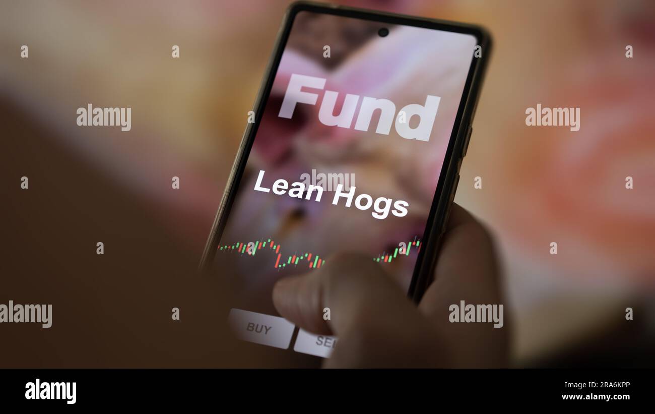 An investor's analyzing the lean hogs etf fund on a screen. A phone shows the prices of Lean Hogs Stock Photo