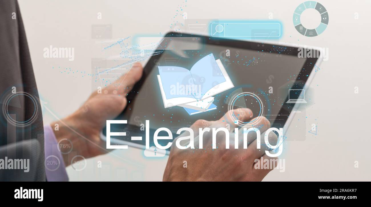 Tablet screen displaying an e-learning concept Stock Photo - Alamy