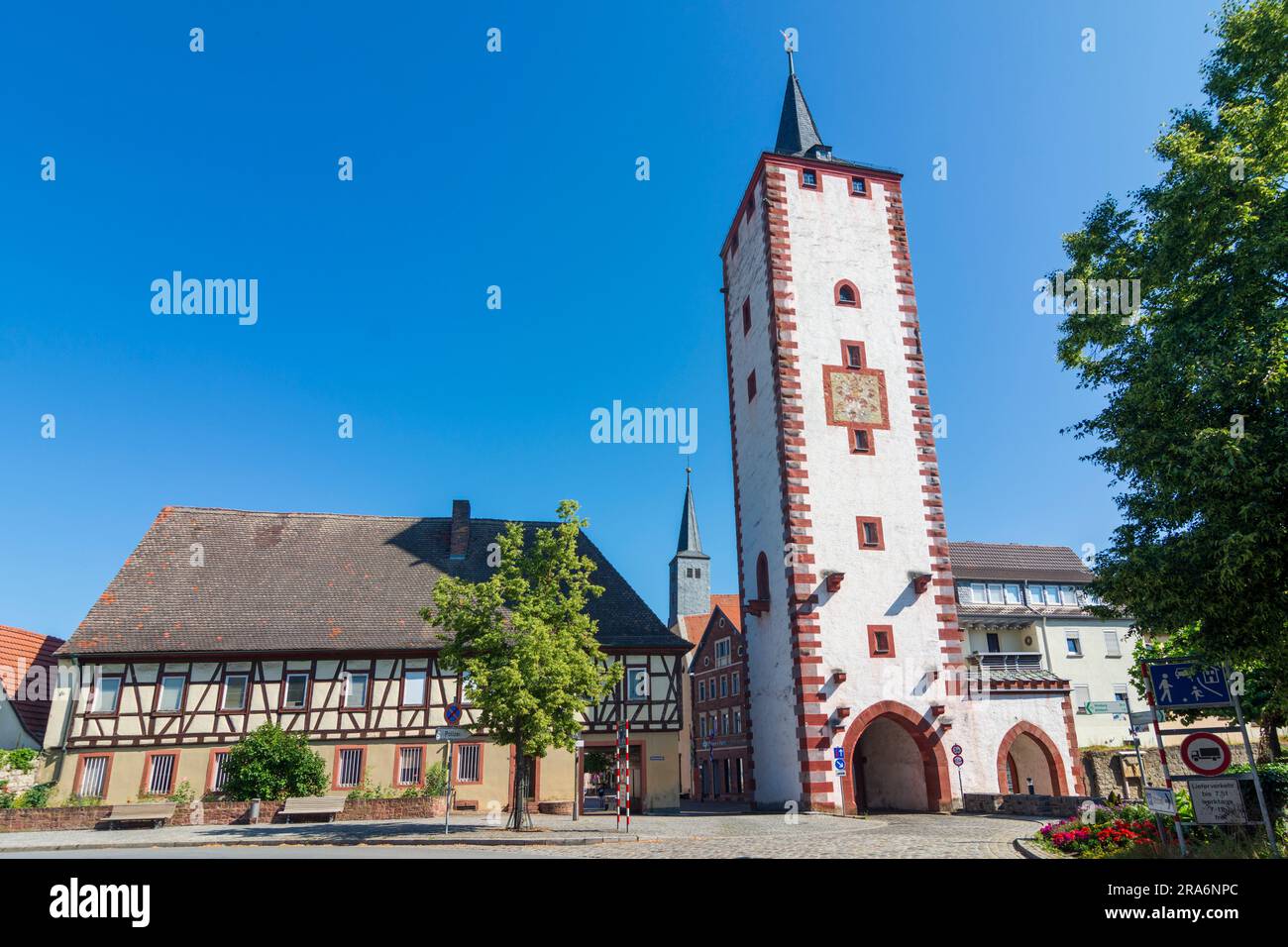 Karlstadt: tower of city wall Oberer Torturm (Katzenturm) in Unterfranken, Lower Franconia, Bayern, Bavaria, Germany Stock Photo