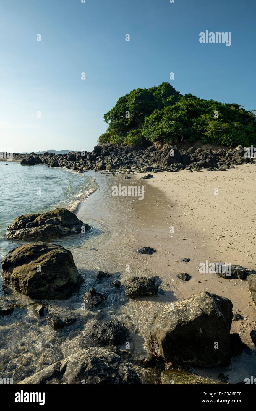 Summer beach and sea with clear sky background, Coiba island, Panama - stock photo Stock Photo