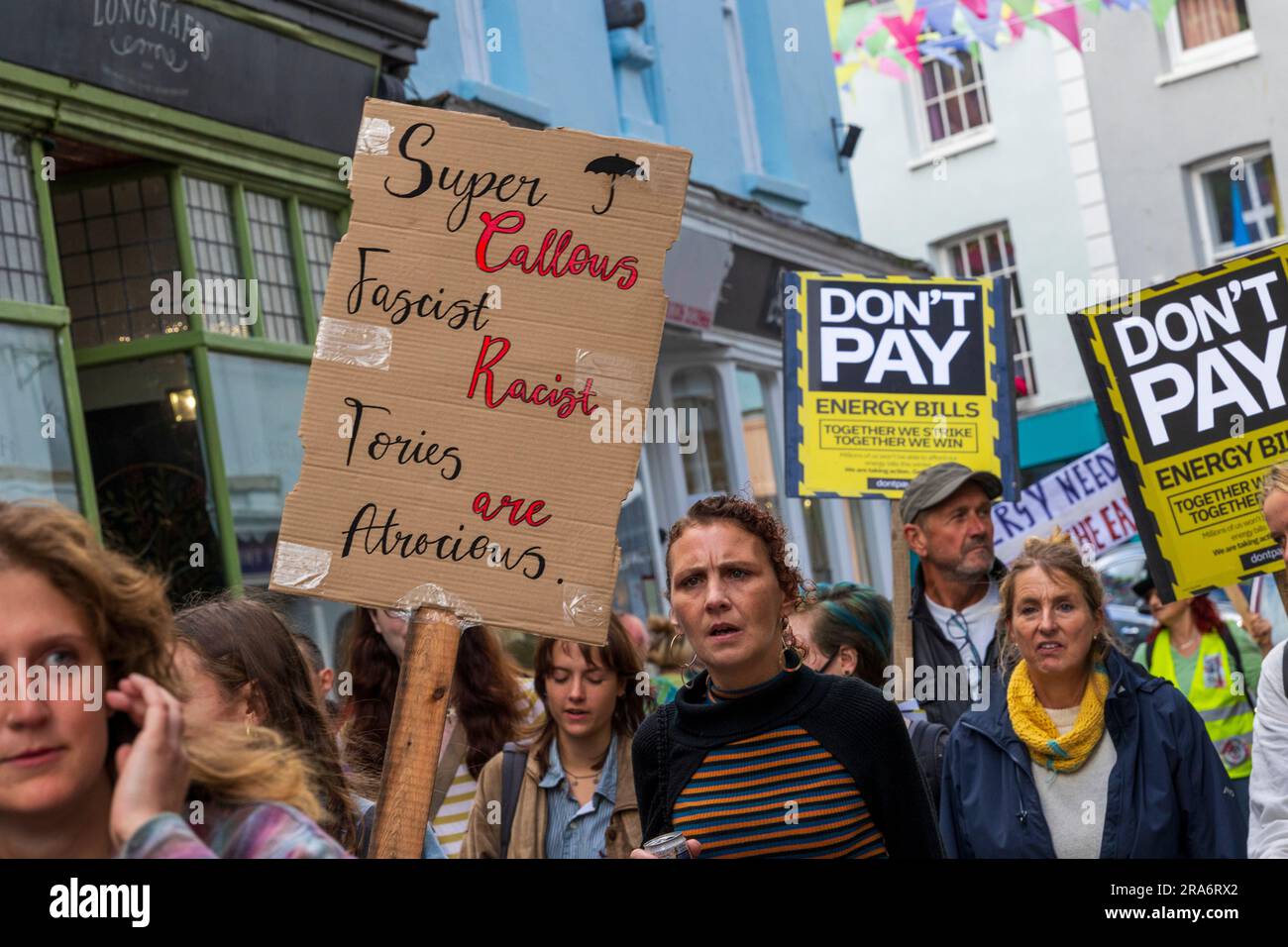 Enough is Enough - Cost of living protest occurs in Falmouth as fuel costs rise further. Stock Photo