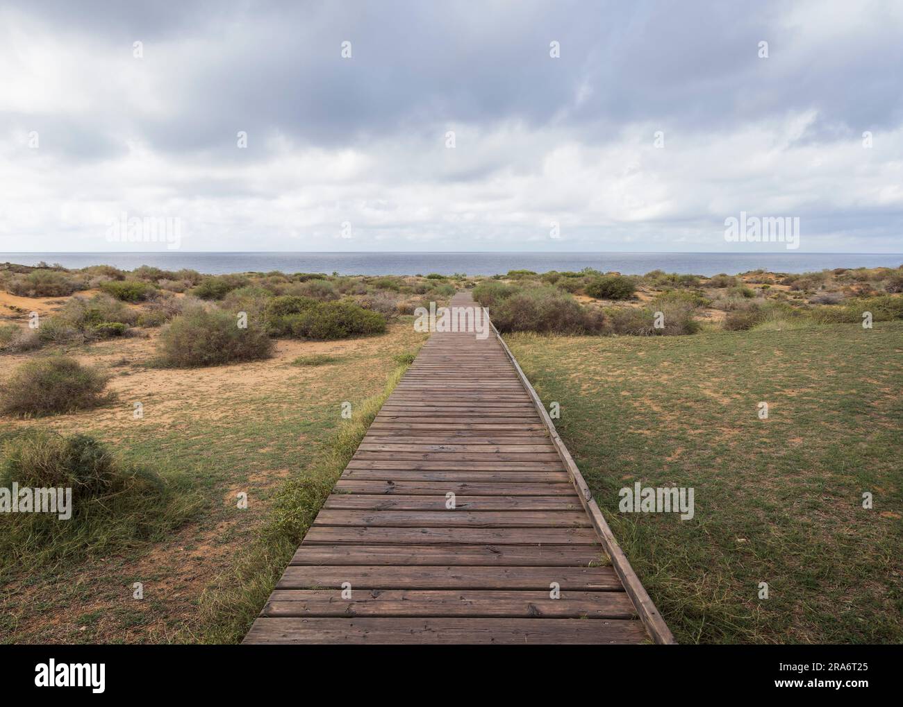 Wooden Path to the Beach at Calblanque Regional Park, Murcia, Spain Stock Photo