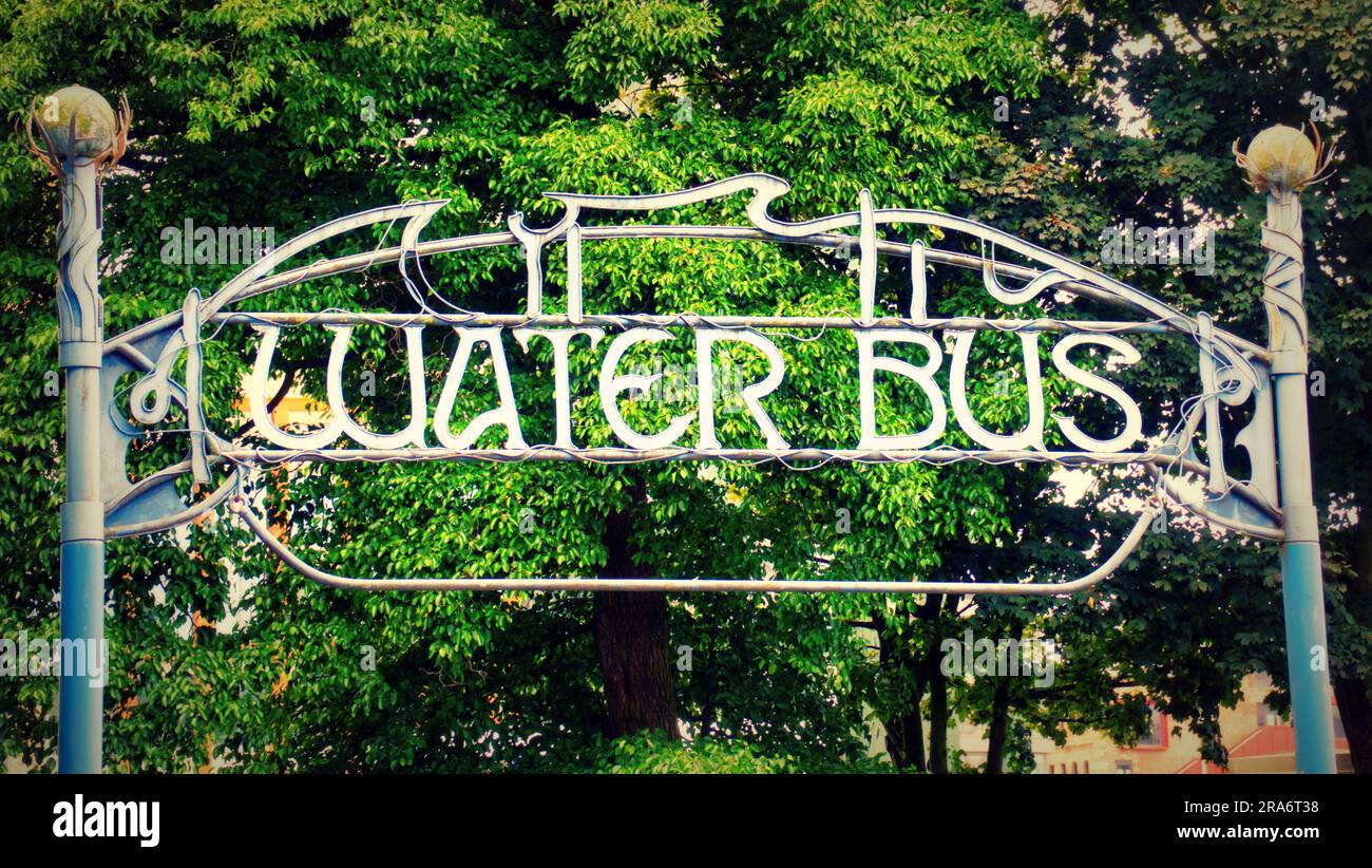 water bus sign above the entrance  beside the clyde river at the Broomielaw Stock Photo