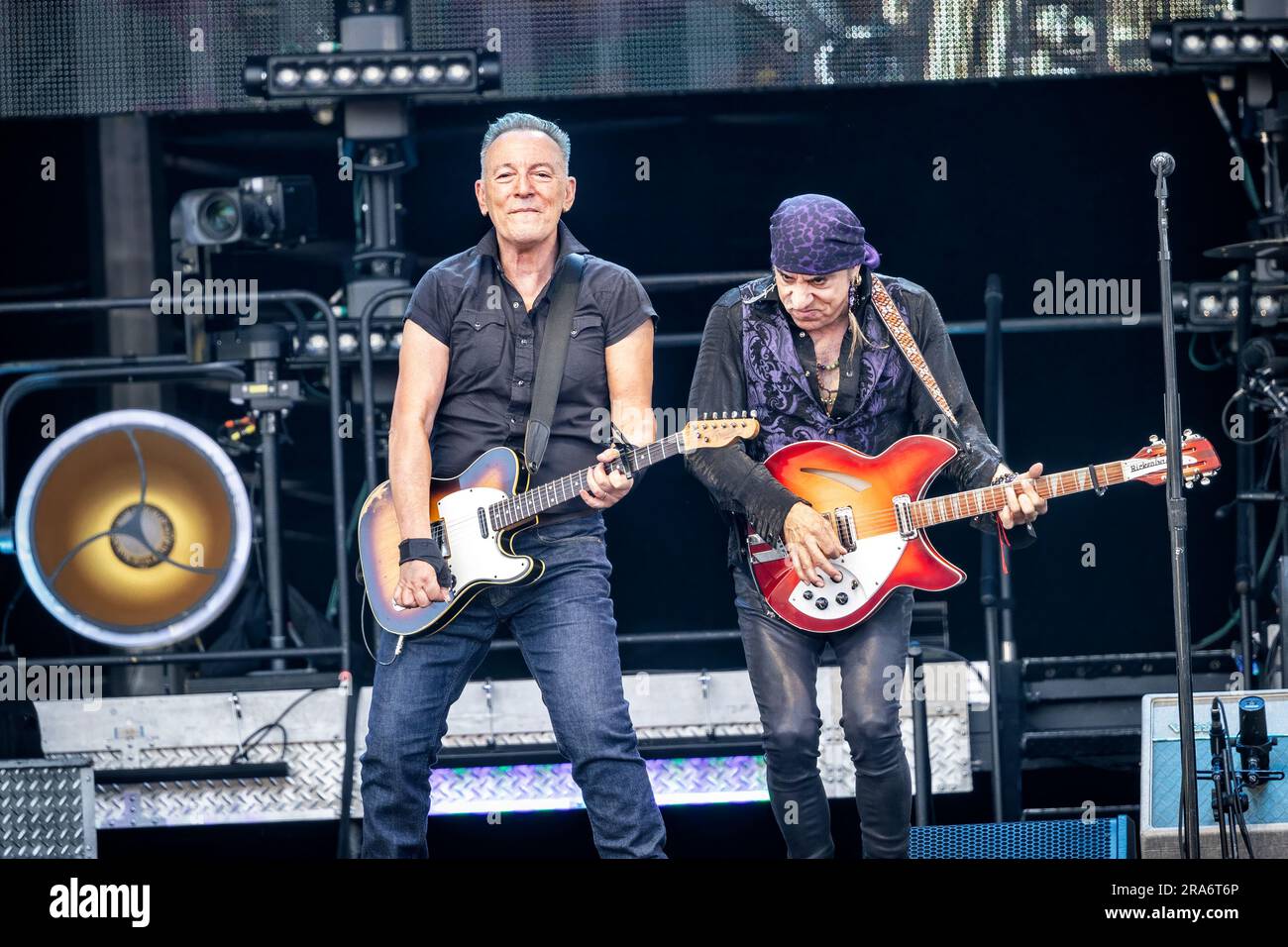 Oslo, Norway. 30th June, 2023. The American singer, songwriter and musician Bruce Springsteen performs a live concert with The E Street Band at Voldslokka in Oslo. Here Springsteen is seen live on stage with guitarist Steven Van Zandt (R). (Photo Credit: Gonzales Photo/Alamy Live News Stock Photo