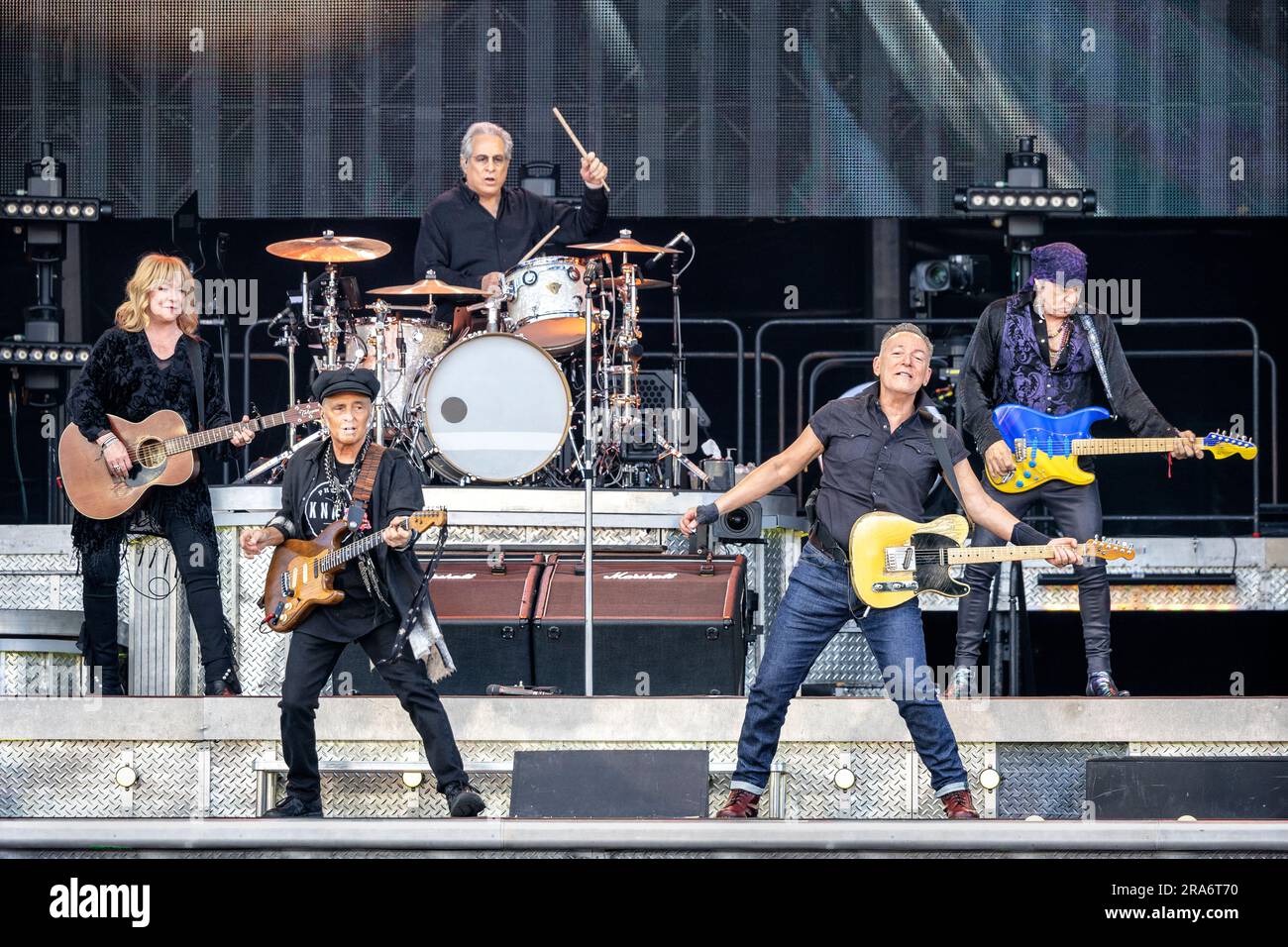 Oslo, Norway. 30th June, 2023. The American singer, songwriter and musician Bruce Springsteen performs a live concert with The E Street Band at Voldslokka in Oslo. Here Springsteen is seen live on stage with guitarist Nils Lofgren (L). (Photo Credit: Gonzales Photo/Alamy Live News Stock Photo