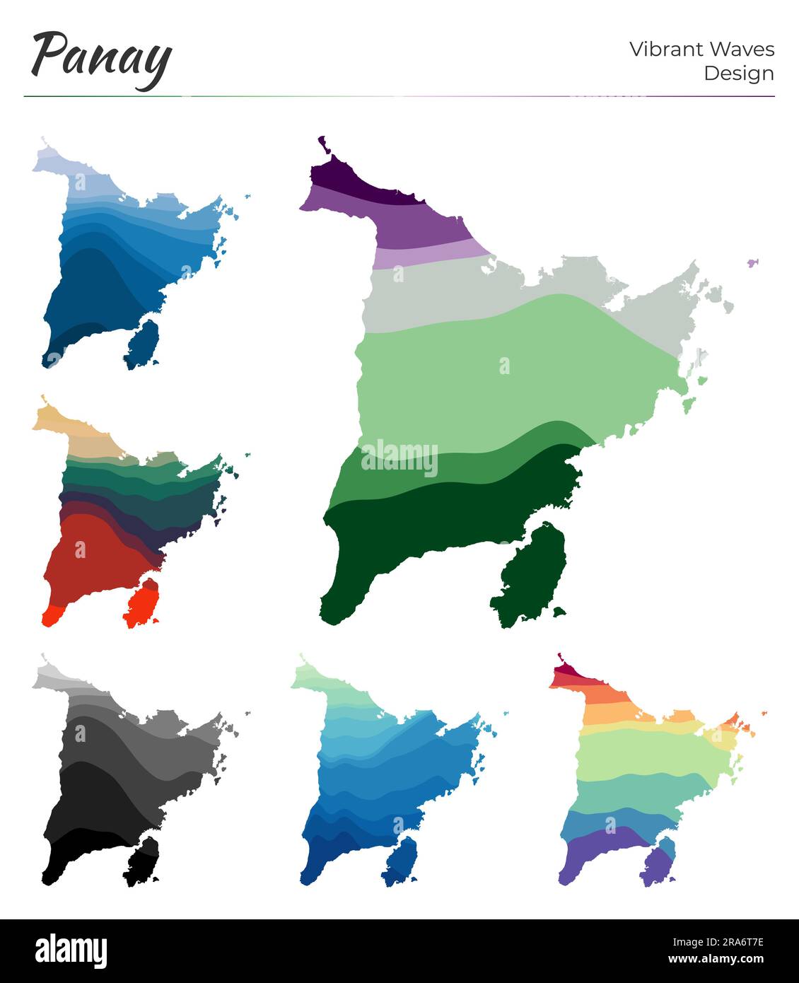 Set of vector maps of Panay. Vibrant waves design. Bright map of island ...