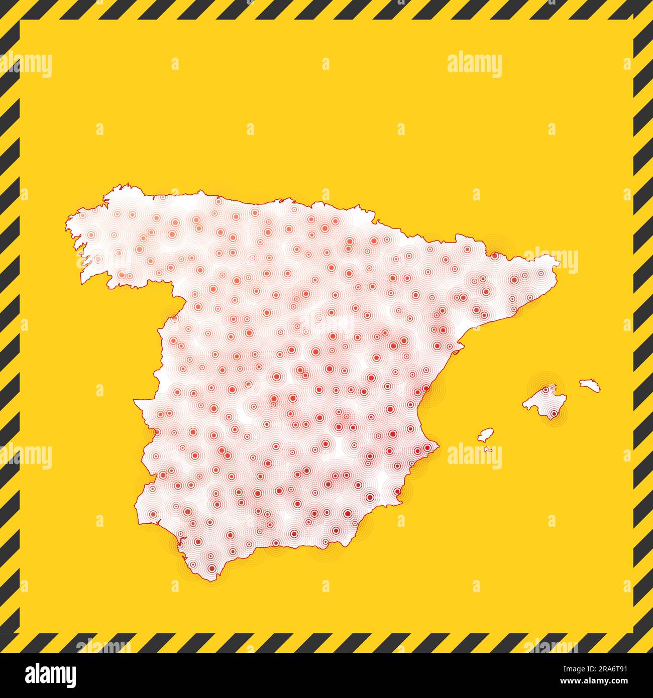 Spain closed virus danger sign. Lock down country icon. Black striped