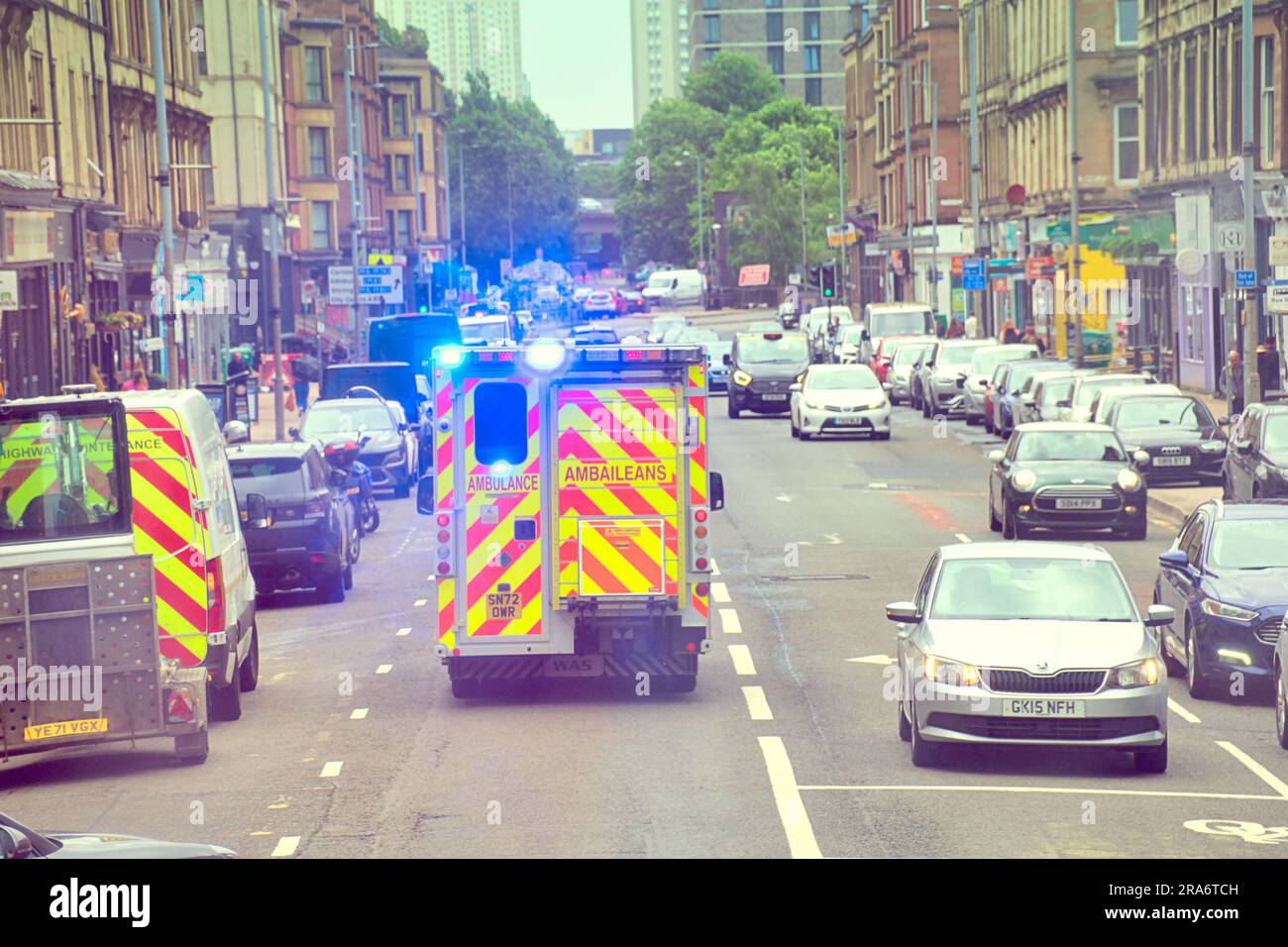 ambulance on call with lights flashing Stock Photo Alamy