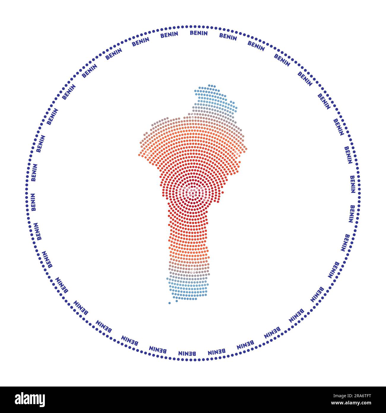 Benin round logo. Digital style shape of Benin in dotted circle with country name. Tech icon of the country with gradiented dots. Stock Vector