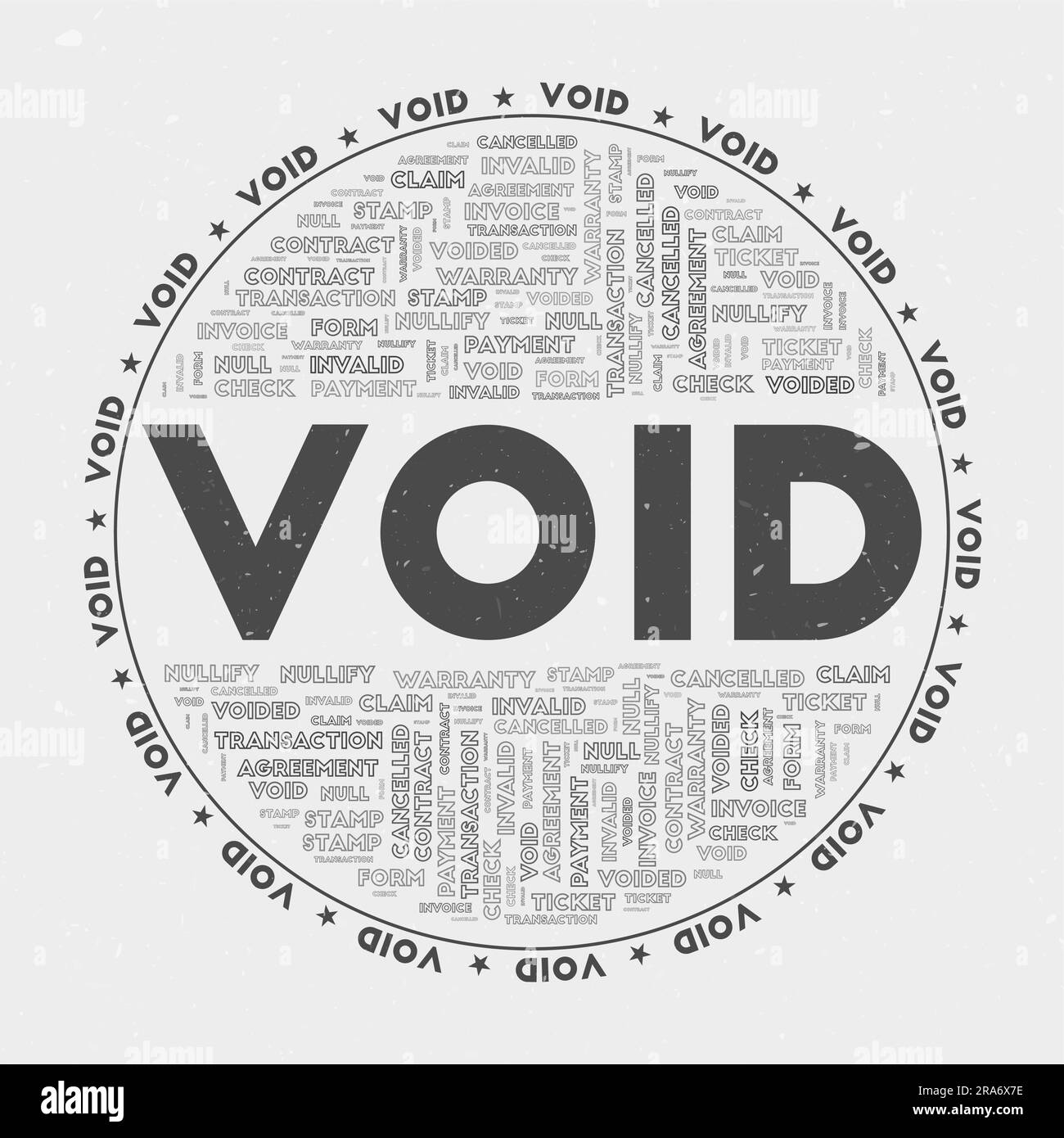 Void - round badge. Text void with keywords word clouds and circular text. Shady Character color theme and grunge texture. Captivating vector illustra Stock Vector