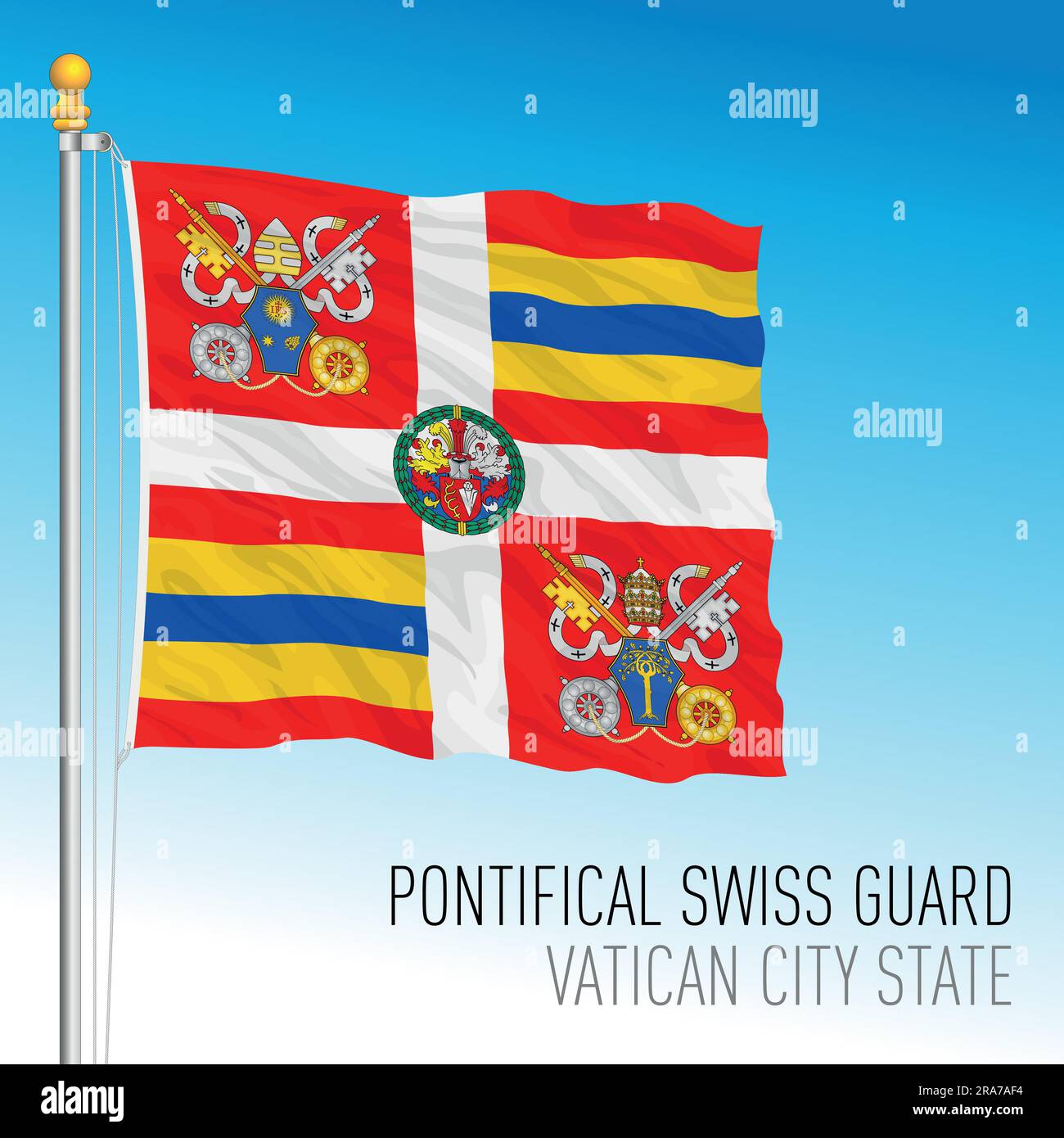 Vatican City, flag of the Swiss Guard of Francis I pope, vector illustration Stock Vector