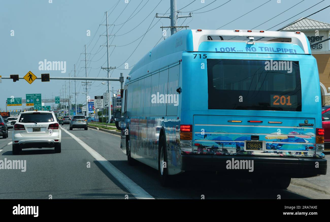 Rehoboth Beach, Delaware, U.S - June 18, 2023 - The busy traffic on the Route 1 North with a public bus lane Stock Photo