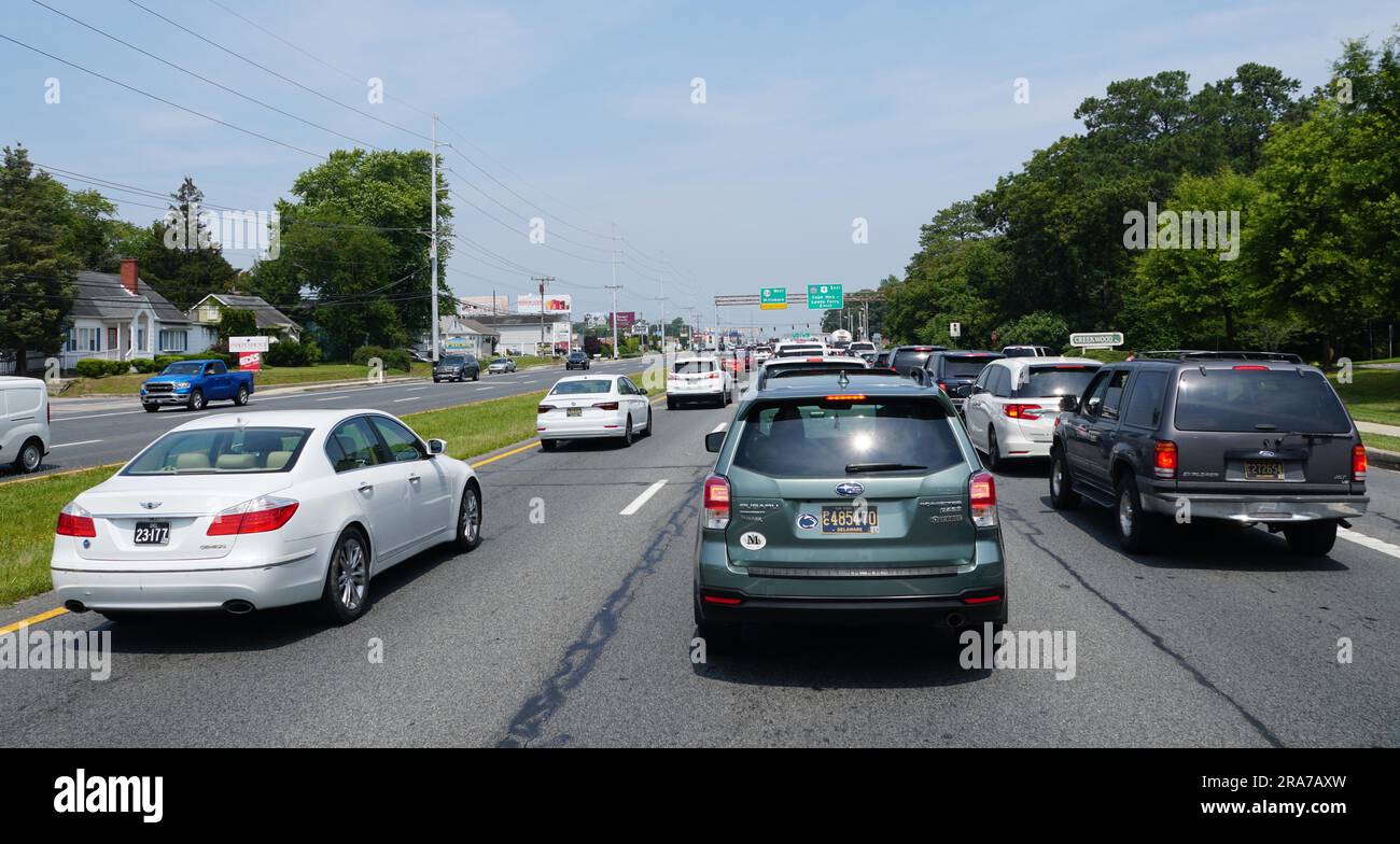 Rehoboth Beach, Delaware, U.S - June 18, 2023 - The busy traffic on the Route 1 North towards Lewes Stock Photo