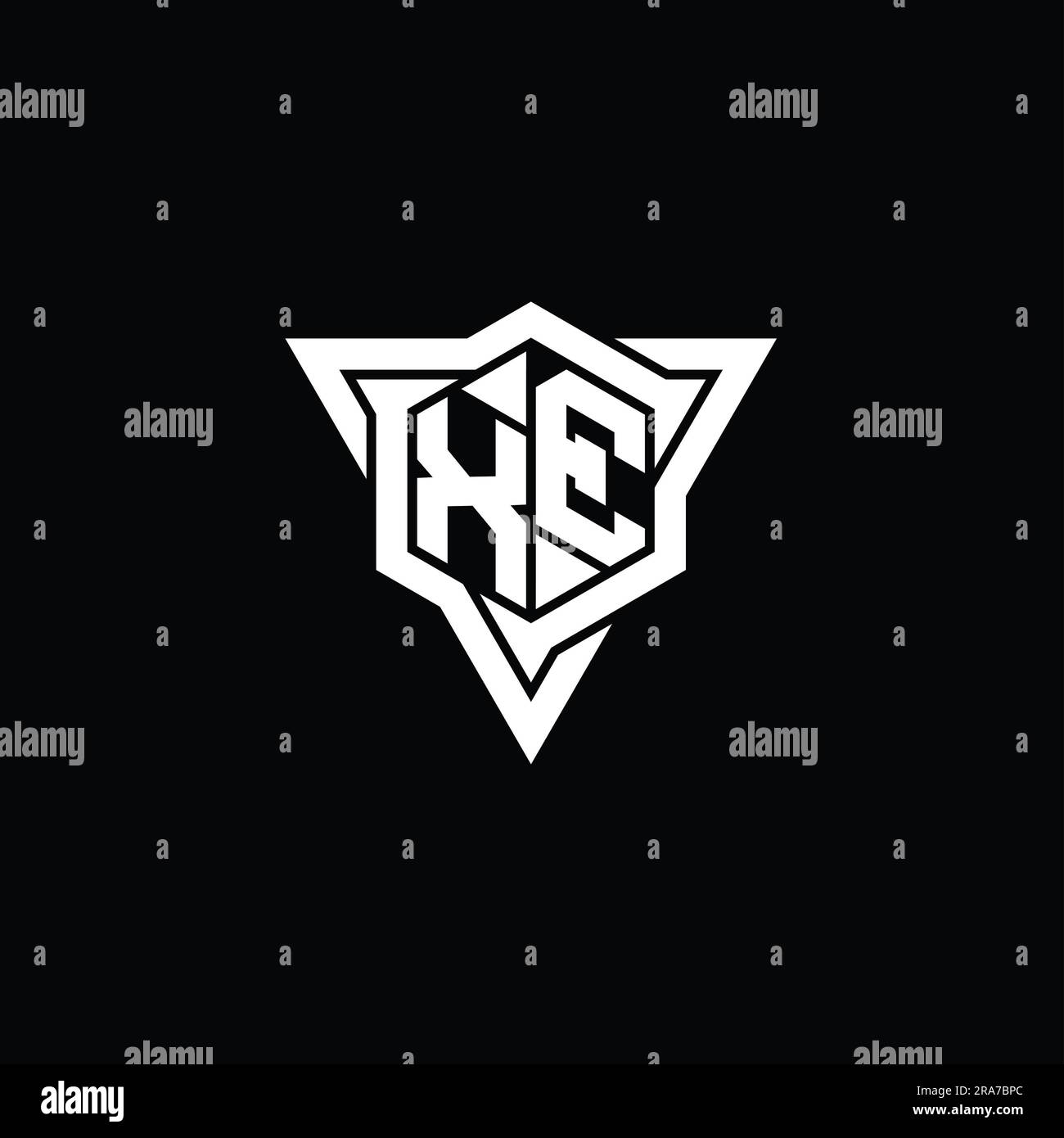 XE Letter Logo monogram hexagon shape with triangle outline sharp slice ...