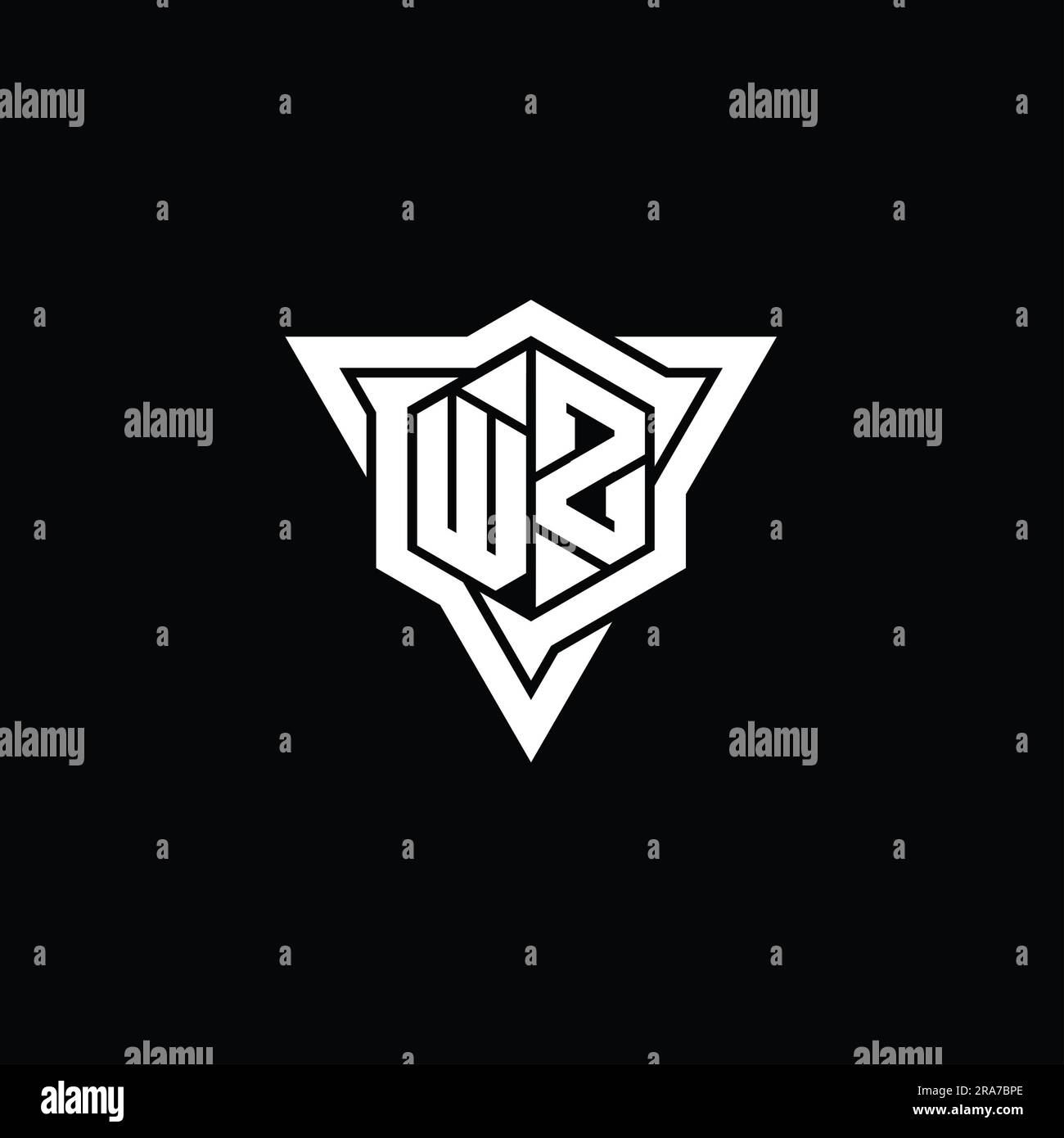 WZ Letter Logo monogram hexagon shape with triangle outline sharp slice ...