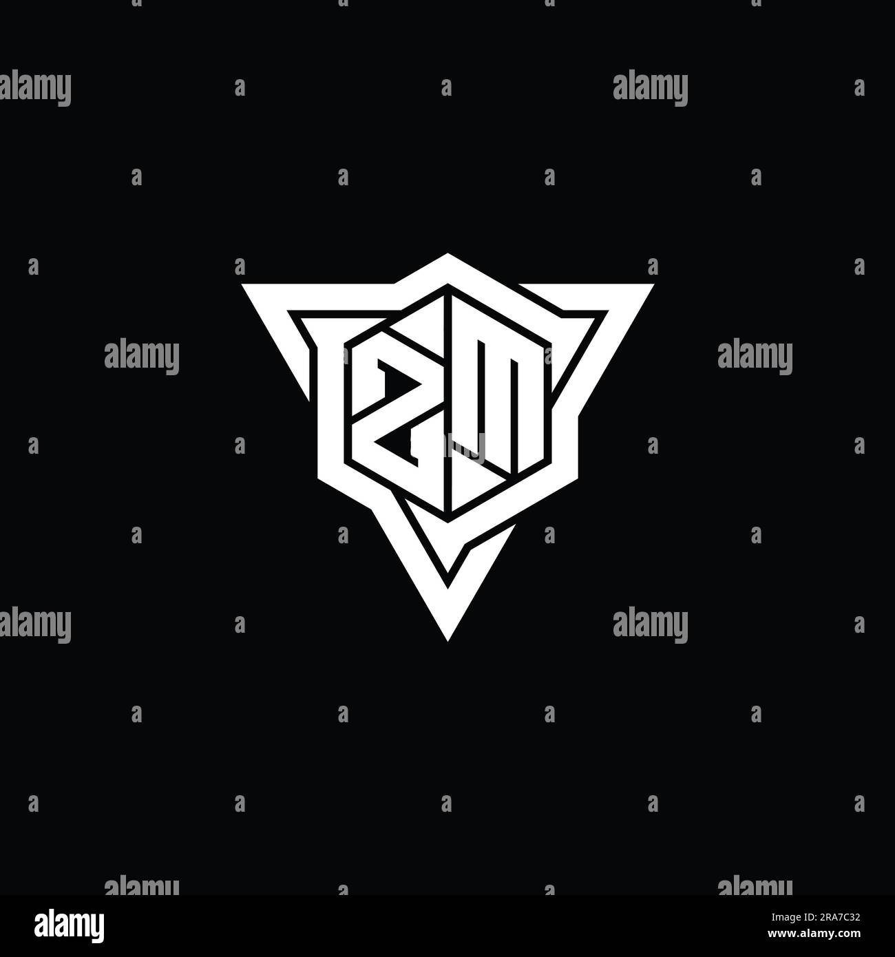 ZM Letter Logo monogram hexagon shape with triangle outline sharp slice ...
