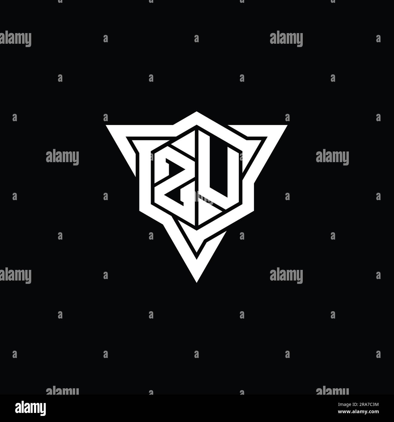 ZU Letter Logo monogram hexagon shape with triangle outline sharp slice ...