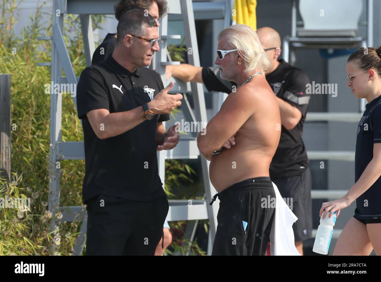 Franck Esposito and Philippe Lucas during the French Elite Swimming Championships on June 15, 2023 in Rennes, France - Photo Laurent Lairys / DPPI Stock Photo